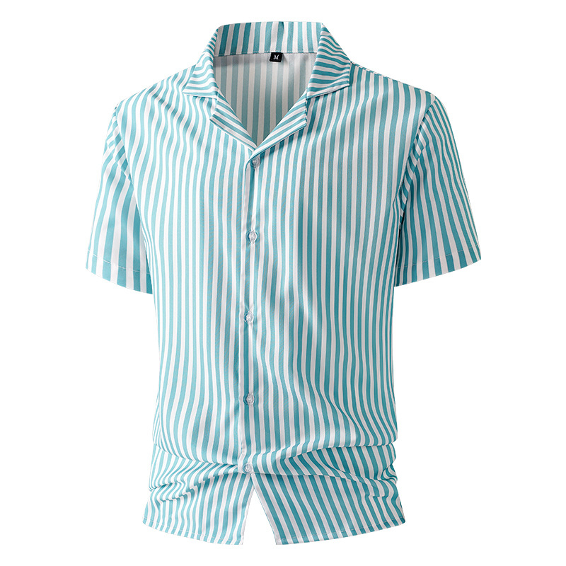 Мъжка риза с флорална шарка, къс ръкав, полиестер 95%, прилягащ модел