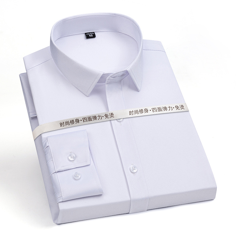 Мъжка риза Slim-Fit без гладене; дълъг ръкав; квадратна яка; полиестер-еластан смес (95% полиестер, 5% еластан)