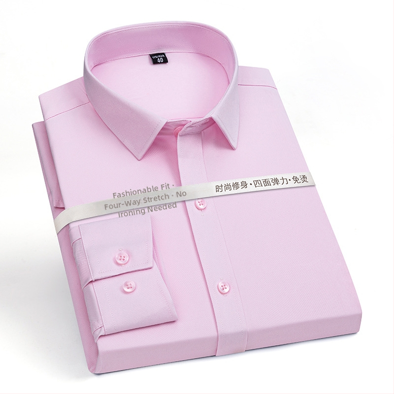 Мъжка риза Slim-Fit без гладене; дълъг ръкав; квадратна яка; полиестер-еластан смес (95% полиестер, 5% еластан)