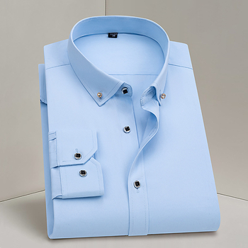 Риза – бизнес стил, квадратна яка, дълги ръкави, полиестерна смес, машинно пране, устойчива на намачкване