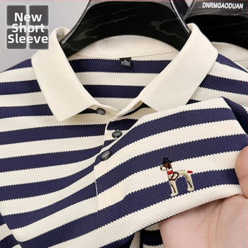 Polo krekliņš ar svītrainu rakstu, īsām piedurknēm, brīvā piegriezuma, izšūšana, zīds (svītras; īsās piedurknes; brīvā piegriezuma; izšūšana; zīds)