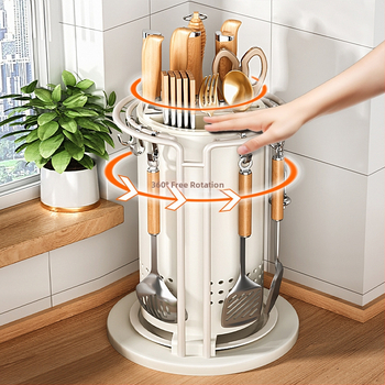 Κουζίνας περιστρεφόμενος ράφι μαχαιριών και οργανωτής σκευών — ενσωματωμένη αποθήκευση σε πάγκο, χάλυβας άνθρακα, πολυχρηστικός, φορητός, χωρίς εγκατάσταση, μοντέρνο μινιμαλιστικό σχέδιο
