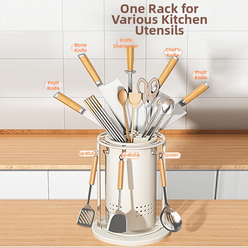 Κουζίνας περιστρεφόμενος ράφι μαχαιριών και οργανωτής σκευών — ενσωματωμένη αποθήκευση σε πάγκο, χάλυβας άνθρακα, πολυχρηστικός, φορητός, χωρίς εγκατάσταση, μοντέρνο μινιμαλιστικό σχέδιο