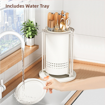 Κουζίνας περιστρεφόμενος ράφι μαχαιριών και οργανωτής σκευών — ενσωματωμένη αποθήκευση σε πάγκο, χάλυβας άνθρακα, πολυχρηστικός, φορητός, χωρίς εγκατάσταση, μοντέρνο μινιμαλιστικό σχέδιο