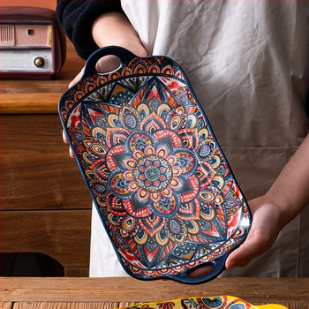 Porcelāna zivju pasniegšanas plate Bohemijas stilā; piemērots mikroviļņu krāsnij; apakšglazūras krāsa; dažādi raksti; logotipa drukāšana iespējama