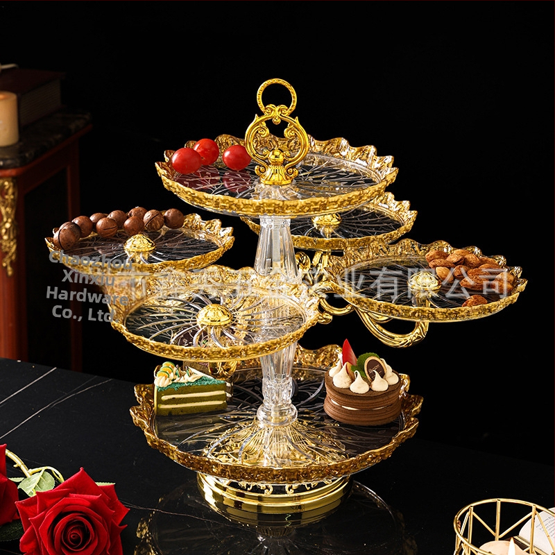 Пластмасова чиния за плодове и десерт с позлатено покритие, стил светъл лукс, квалифициран продукт, без внос