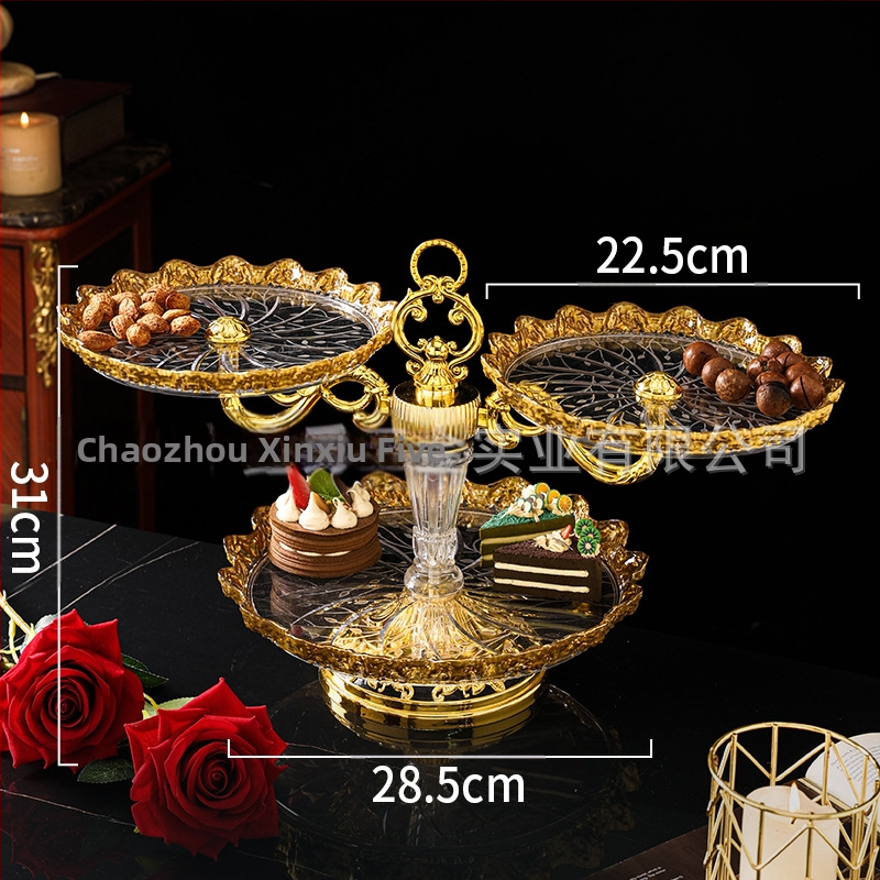 Πλαστικό πιάτο φρούτων και επιδορπίου με επίχρυσο φινίρισμα, στιλ ήπιας πολυτελείας, ποιοτικό προϊόν, μη εισαγόμενο