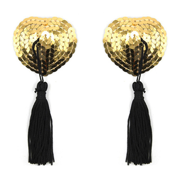 Καρδιόσχημα αυτοκόλλητα στήθους από σιλικόνη με φούντες και παγιέτες (Υλικό: Σιλικόνη; Λειτουργία: Συγκέντρωση, Αόρατο; Σχήμα: Λουλούδι; Λεπτομέρειες στυλ: Παγιέτες; Στυλ: Σεξι)