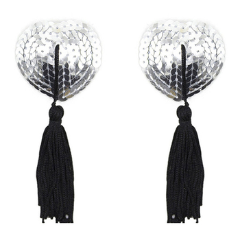 Καρδιόσχημα αυτοκόλλητα στήθους από σιλικόνη με φούντες και παγιέτες (Υλικό: Σιλικόνη; Λειτουργία: Συγκέντρωση, Αόρατο; Σχήμα: Λουλούδι; Λεπτομέρειες στυλ: Παγιέτες; Στυλ: Σεξι)