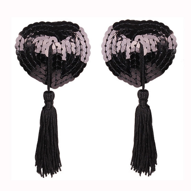 Καρδιόσχημα αυτοκόλλητα στήθους από σιλικόνη με φούντες και παγιέτες (Υλικό: Σιλικόνη; Λειτουργία: Συγκέντρωση, Αόρατο; Σχήμα: Λουλούδι; Λεπτομέρειες στυλ: Παγιέτες; Στυλ: Σεξι)