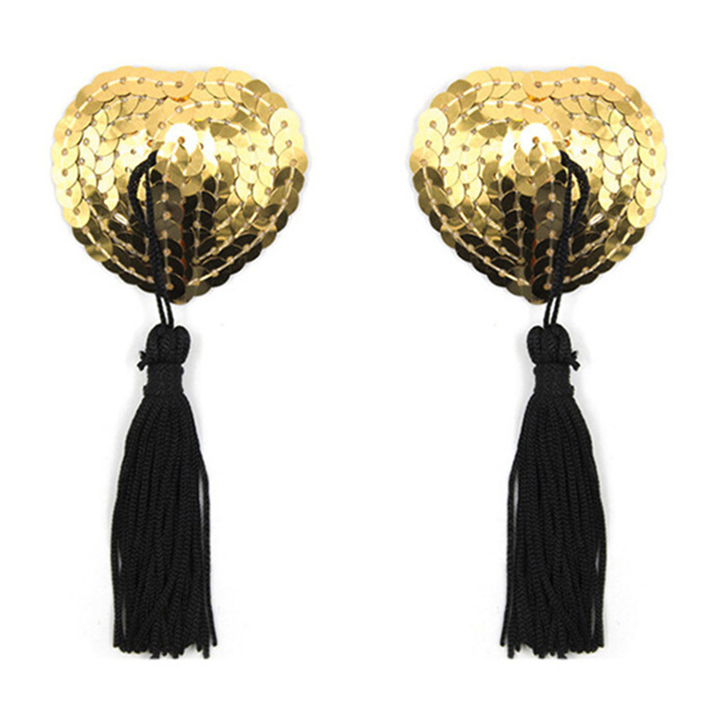 Καρδιόσχημα αυτοκόλλητα στήθους από σιλικόνη με φούντες και παγιέτες (Υλικό: Σιλικόνη; Λειτουργία: Συγκέντρωση, Αόρατο; Σχήμα: Λουλούδι; Λεπτομέρειες στυλ: Παγιέτες; Στυλ: Σεξι)