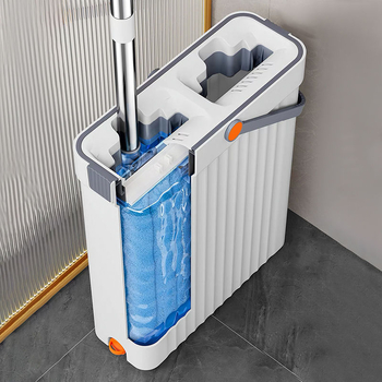 Πλατιά σφουγγαρίστρα για στεγνό και βρεγμένο καθάρισμα, μικροϊνές, ράβδος από ανοξείδωτο ατσάλι, τετραπλής πλευράς στύψιμο