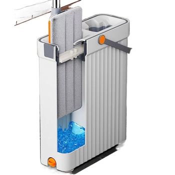 Πλατιά σφουγγαρίστρα για στεγνό και βρεγμένο καθάρισμα, μικροϊνές, ράβδος από ανοξείδωτο ατσάλι, τετραπλής πλευράς στύψιμο