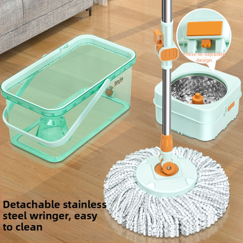 Qianhua περιστρεφόμενη σφουγγαρίστρα με κουβά – περιστρεφόμενη σφουγγαρίστρα, υγρή και ξηρή χρήση, βαμβακερό νήμα, ανοξείδωτος σωλήνας, μονοδρομικό σύστημα κίνησης, σετ κουβά σφουγγαρίστρας