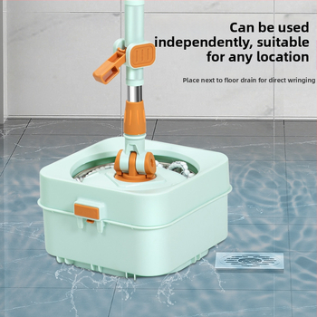 Qianhua περιστρεφόμενη σφουγγαρίστρα με κουβά – περιστρεφόμενη σφουγγαρίστρα, υγρή και ξηρή χρήση, βαμβακερό νήμα, ανοξείδωτος σωλήνας, μονοδρομικό σύστημα κίνησης, σετ κουβά σφουγγαρίστρας