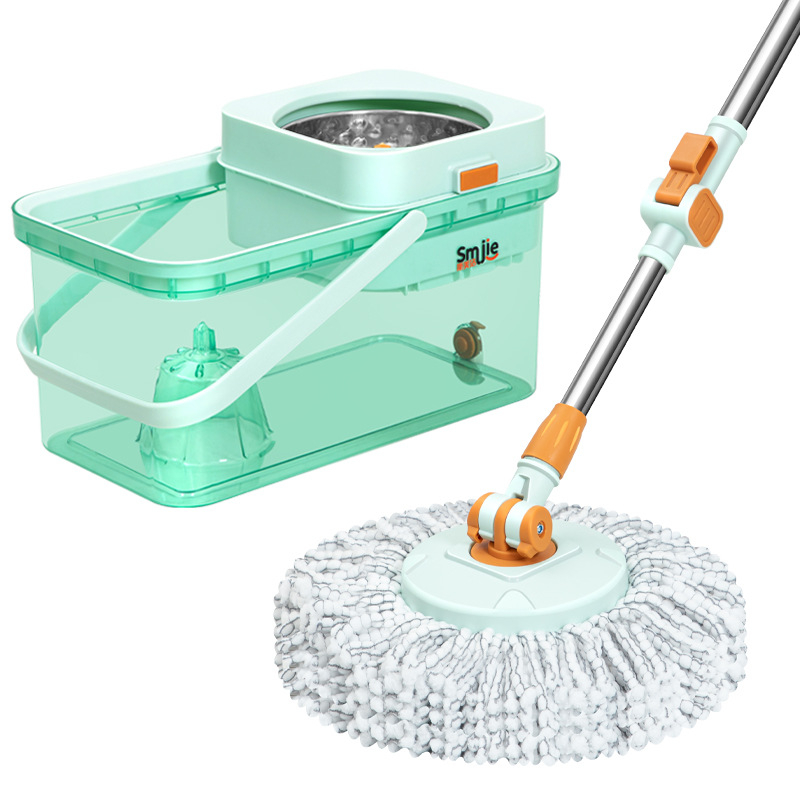 Qianhua forgó mop Kosárral – pamut fonalból készült mop, rozsdamentes acél rúd, egytengelyes hajtás, nedves és száraz használat, mop vödör készlet