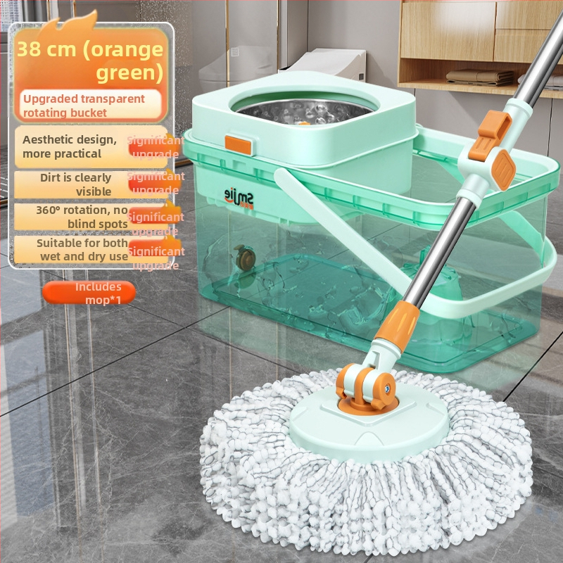 Qianhua forgó mop Kosárral – pamut fonalból készült mop, rozsdamentes acél rúd, egytengelyes hajtás, nedves és száraz használat, mop vödör készlet