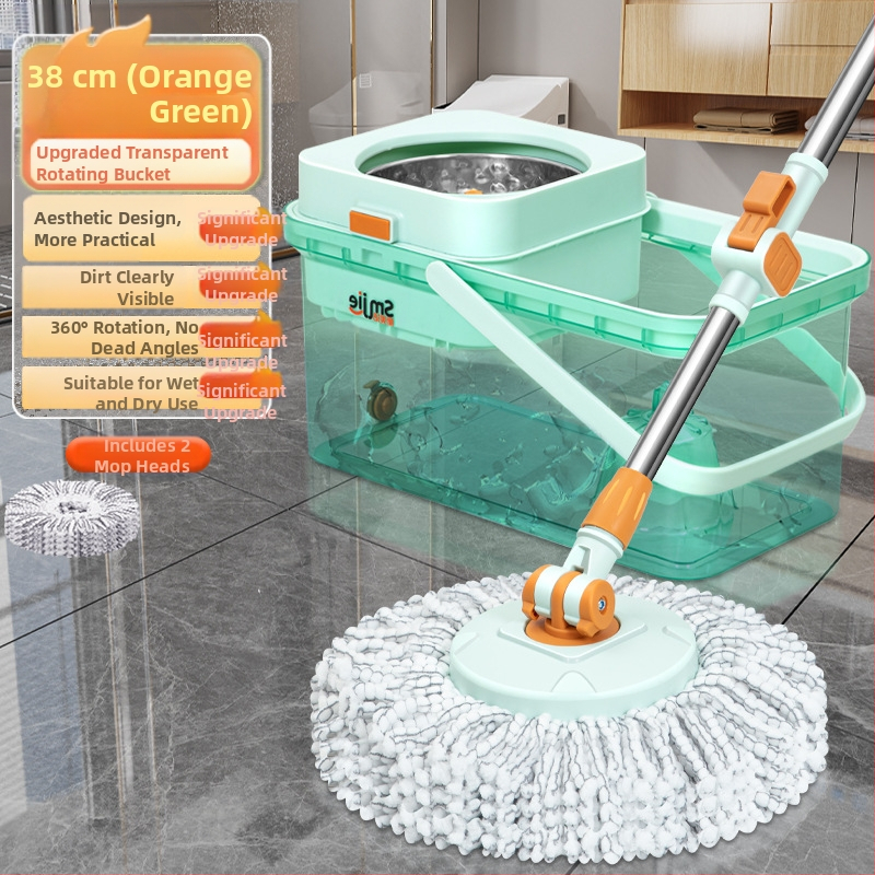 Qianhua forgó mop Kosárral – pamut fonalból készült mop, rozsdamentes acél rúd, egytengelyes hajtás, nedves és száraz használat, mop vödör készlet