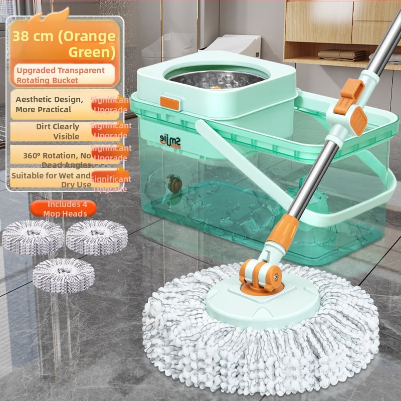 Qianhua forgó mop Kosárral – pamut fonalból készült mop, rozsdamentes acél rúd, egytengelyes hajtás, nedves és száraz használat, mop vödör készlet
