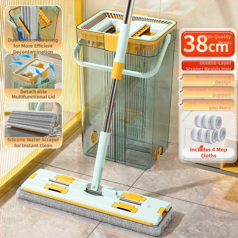Qianhua forgó mop Kosárral – pamut fonalból készült mop, rozsdamentes acél rúd, egytengelyes hajtás, nedves és száraz használat, mop vödör készlet