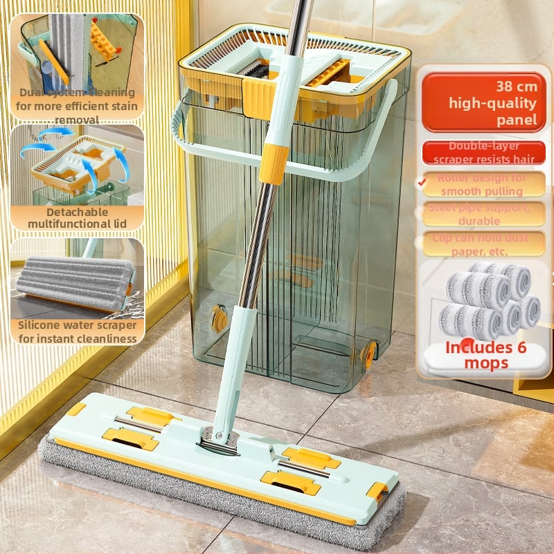 Qianhua forgó mop Kosárral – pamut fonalból készült mop, rozsdamentes acél rúd, egytengelyes hajtás, nedves és száraz használat, mop vödör készlet