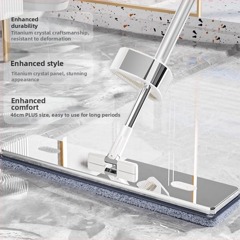 Lapos felmosó mikroszálas fejjel, rozsdamentes acél nyéllel, 90–100% kinyomás, súly alatt 3 kg, kézi mosás nélküli kialakítás