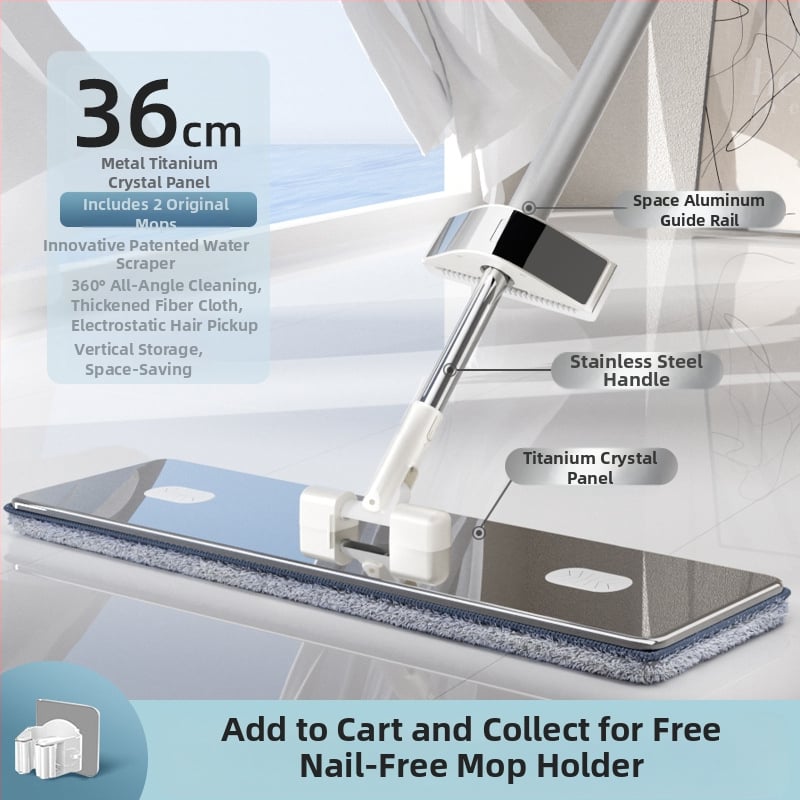 Lapos felmosó mikroszálas fejjel, rozsdamentes acél nyéllel, 90–100% kinyomás, súly alatt 3 kg, kézi mosás nélküli kialakítás