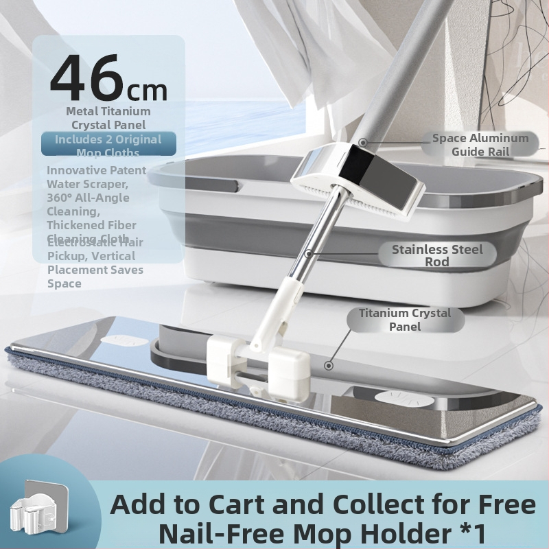 Lapos felmosó mikroszálas fejjel, rozsdamentes acél nyéllel, 90–100% kinyomás, súly alatt 3 kg, kézi mosás nélküli kialakítás