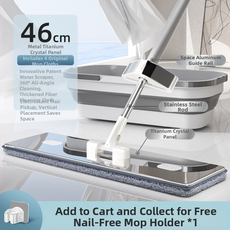 Lapos felmosó mikroszálas fejjel, rozsdamentes acél nyéllel, 90–100% kinyomás, súly alatt 3 kg, kézi mosás nélküli kialakítás