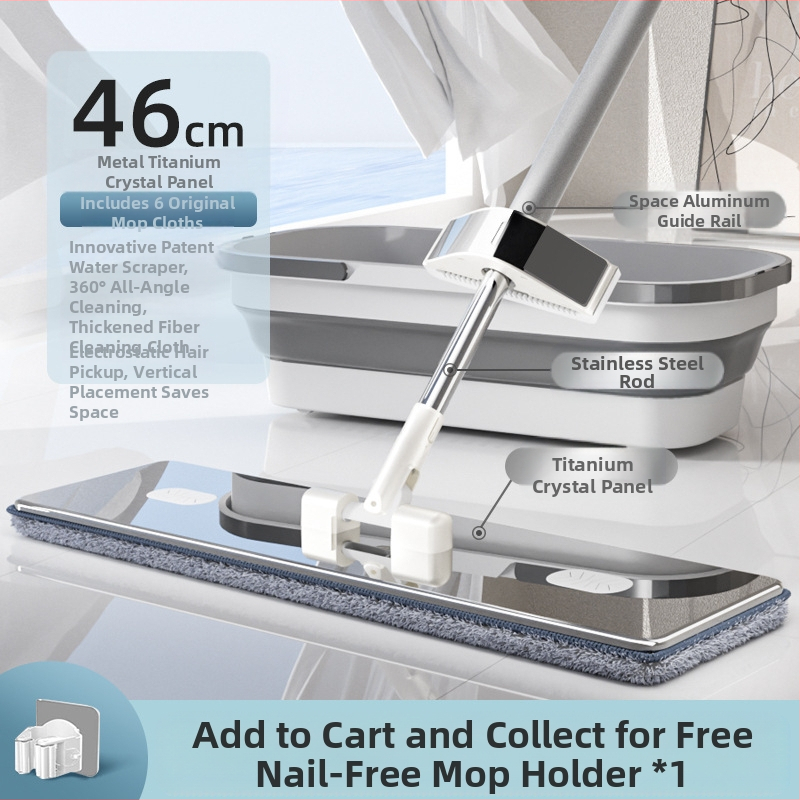 Lapos felmosó mikroszálas fejjel, rozsdamentes acél nyéllel, 90–100% kinyomás, súly alatt 3 kg, kézi mosás nélküli kialakítás