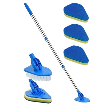 Wave Height Αναδιπλούμενη βούρτσα καθαρισμού με μακριά λαβή — τριγωνική βούρτσα για πλακάκια και μπάνιο, με σφουγγάρι, πολυλειτουργική