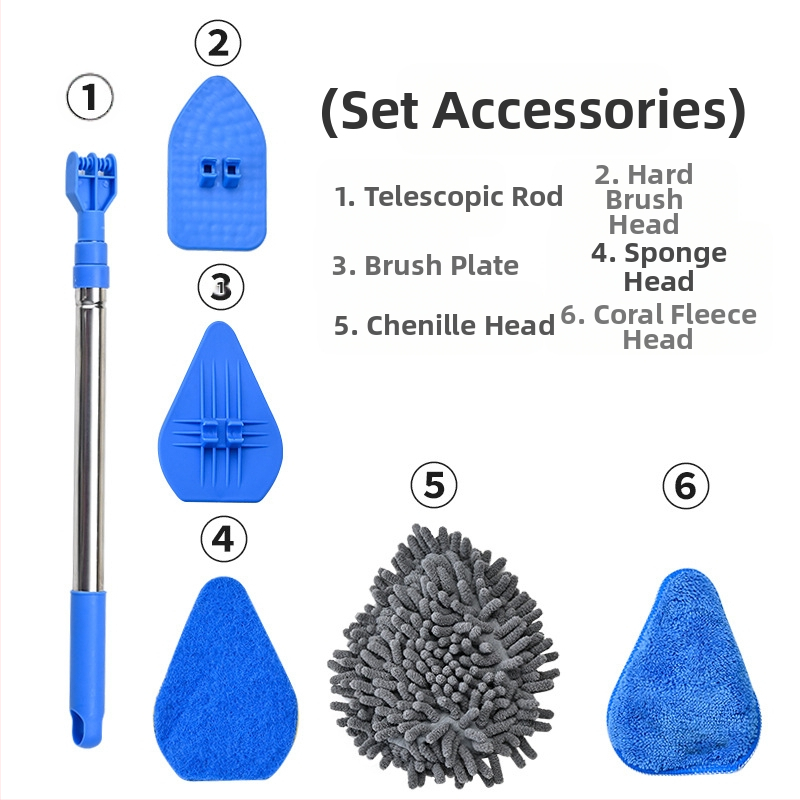 Wave Height Разтегателна четка за почистване с дълга дръжка — триъгълна четка за плочки и баня, със гъба, многофункционална