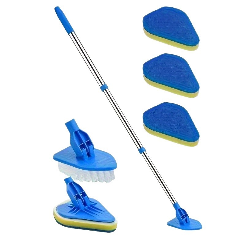 Wave Height Αναδιπλούμενη βούρτσα καθαρισμού με μακριά λαβή — τριγωνική βούρτσα για πλακάκια και μπάνιο, με σφουγγάρι, πολυλειτουργική