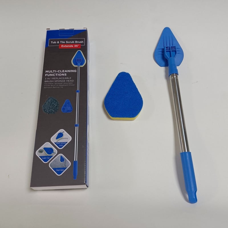Wave Height Αναδιπλούμενη βούρτσα καθαρισμού με μακριά λαβή — τριγωνική βούρτσα για πλακάκια και μπάνιο, με σφουγγάρι, πολυλειτουργική