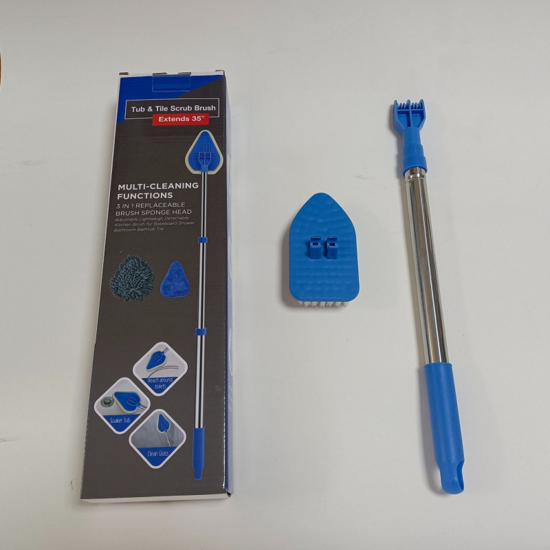 Wave Height Αναδιπλούμενη βούρτσα καθαρισμού με μακριά λαβή — τριγωνική βούρτσα για πλακάκια και μπάνιο, με σφουγγάρι, πολυλειτουργική