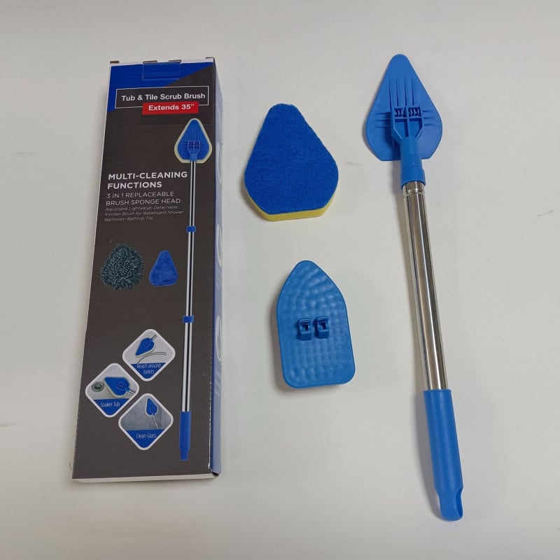 Wave Height Αναδιπλούμενη βούρτσα καθαρισμού με μακριά λαβή — τριγωνική βούρτσα για πλακάκια και μπάνιο, με σφουγγάρι, πολυλειτουργική
