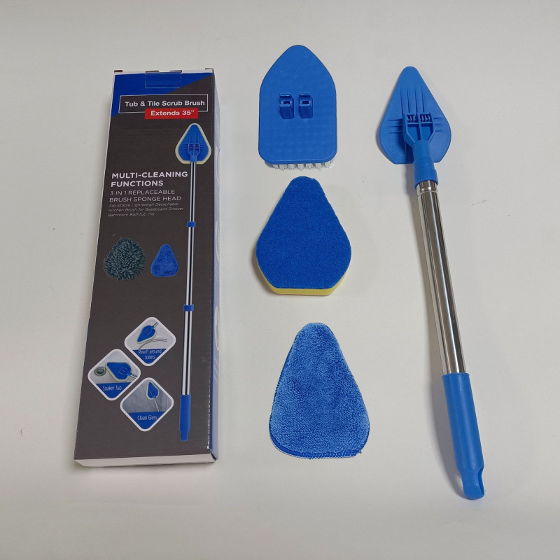 Wave Height Αναδιπλούμενη βούρτσα καθαρισμού με μακριά λαβή — τριγωνική βούρτσα για πλακάκια και μπάνιο, με σφουγγάρι, πολυλειτουργική