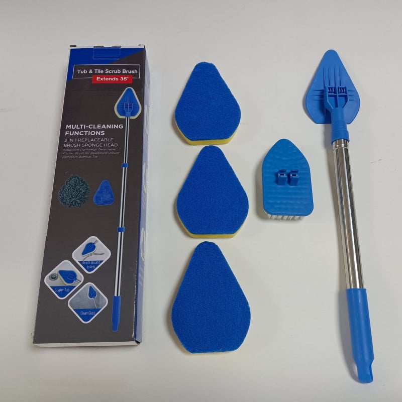 Wave Height Αναδιπλούμενη βούρτσα καθαρισμού με μακριά λαβή — τριγωνική βούρτσα για πλακάκια και μπάνιο, με σφουγγάρι, πολυλειτουργική