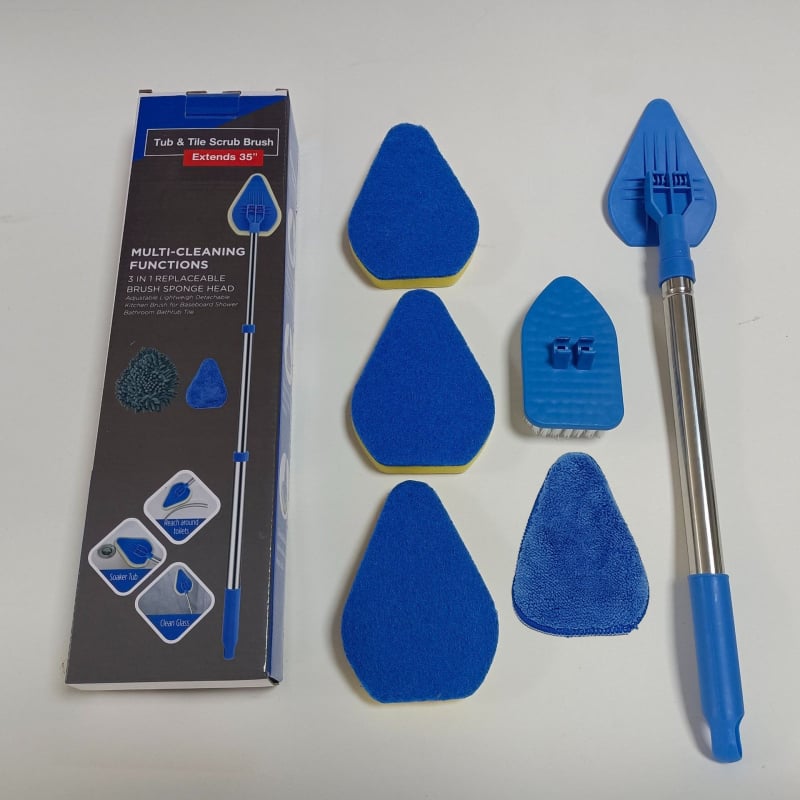 Wave Height Αναδιπλούμενη βούρτσα καθαρισμού με μακριά λαβή — τριγωνική βούρτσα για πλακάκια και μπάνιο, με σφουγγάρι, πολυλειτουργική