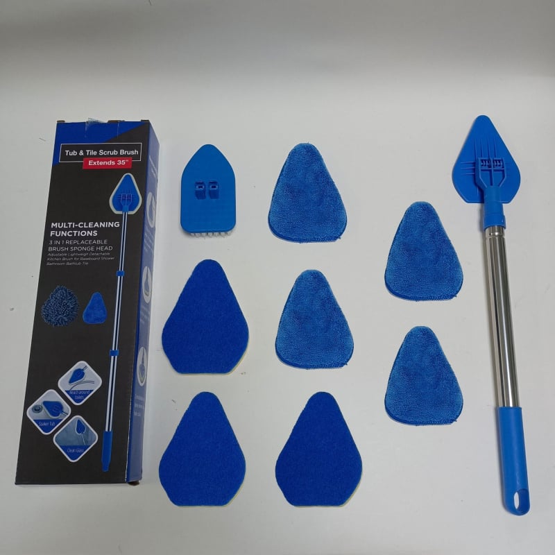 Wave Height Αναδιπλούμενη βούρτσα καθαρισμού με μακριά λαβή — τριγωνική βούρτσα για πλακάκια και μπάνιο, με σφουγγάρι, πολυλειτουργική