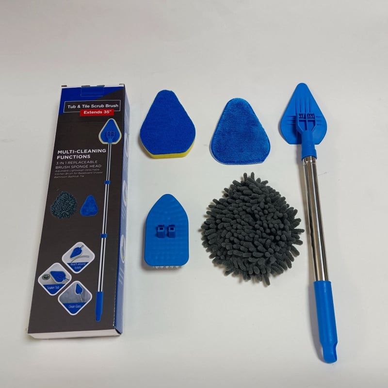 Wave Height Αναδιπλούμενη βούρτσα καθαρισμού με μακριά λαβή — τριγωνική βούρτσα για πλακάκια και μπάνιο, με σφουγγάρι, πολυλειτουργική