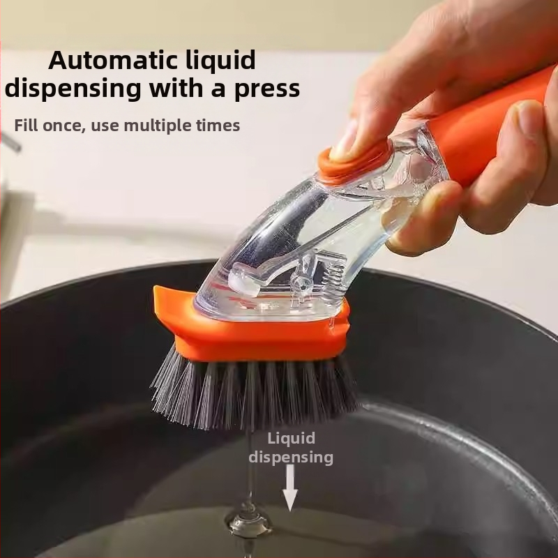 Домашна кухненска четка за гърне — устойчива на пръски, многофункционална, с вградено средство за почистване (Материал: пластмаса; Стартирала през 2024; Без логотип)