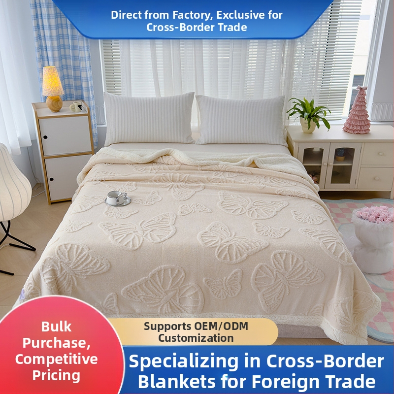 Divpusēja sega ar tauriņa ziedu motīvu, džakarda korālfleiks, vissezonu, mūsdienīgs minimālisma stils