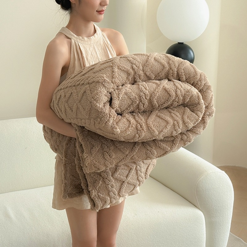 Γεωμετρική κουβέρτα βελούδινη κοραλλί, 100% πολυεστέρας, κάτω από 300 g, άνοιξη και φθινόπωρο