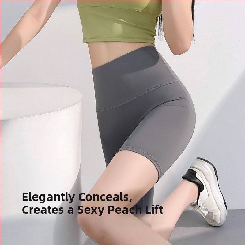 Kõrge vööga õmblusteta jooga lühikesed püksid, kuivad kiiresti, polüester-elastaani segu 82,5%/17,5%, lühike pikkus, naistele