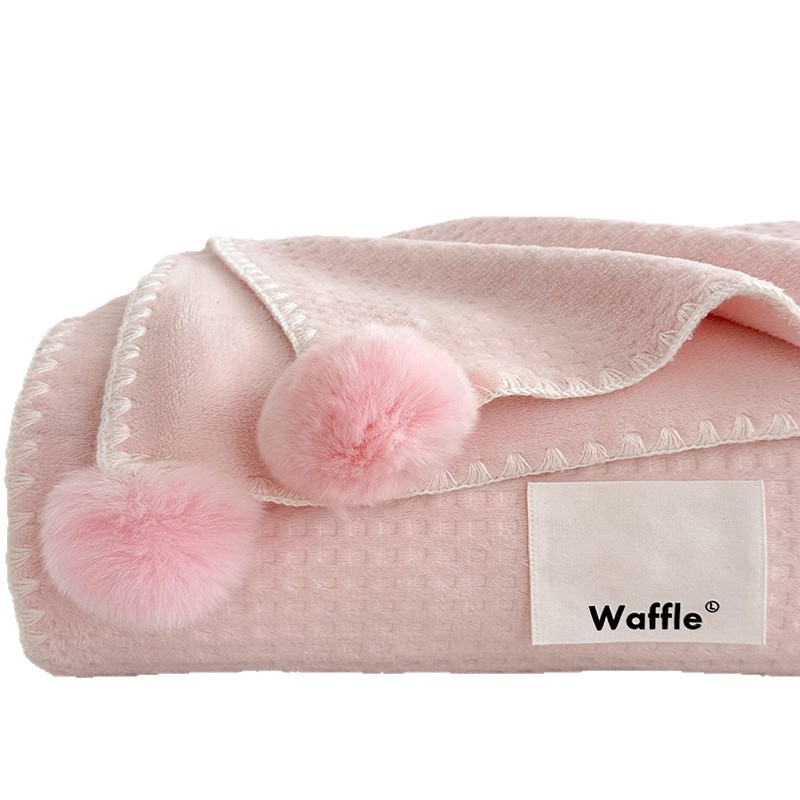 Pătură cu textură de vafă, dublu strat, pentru birou, pat și canapea – utilizare pe tot anul, 500–800 g poliester, model solid, stil modern minimalist