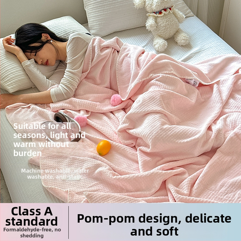 Pătură cu textură de vafă, dublu strat, pentru birou, pat și canapea – utilizare pe tot anul, 500–800 g poliester, model solid, stil modern minimalist