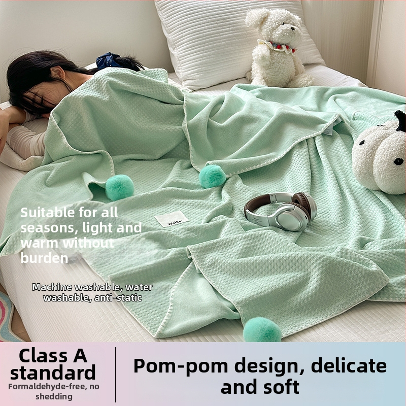 Pătură cu textură de vafă, dublu strat, pentru birou, pat și canapea – utilizare pe tot anul, 500–800 g poliester, model solid, stil modern minimalist