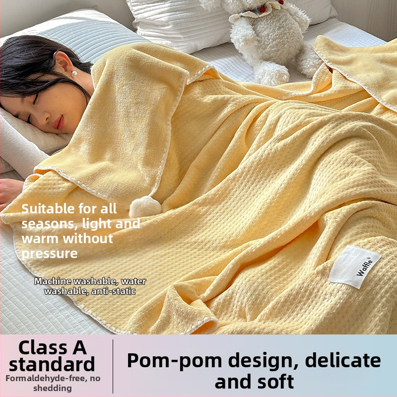 Pătură cu textură de vafă, dublu strat, pentru birou, pat și canapea – utilizare pe tot anul, 500–800 g poliester, model solid, stil modern minimalist