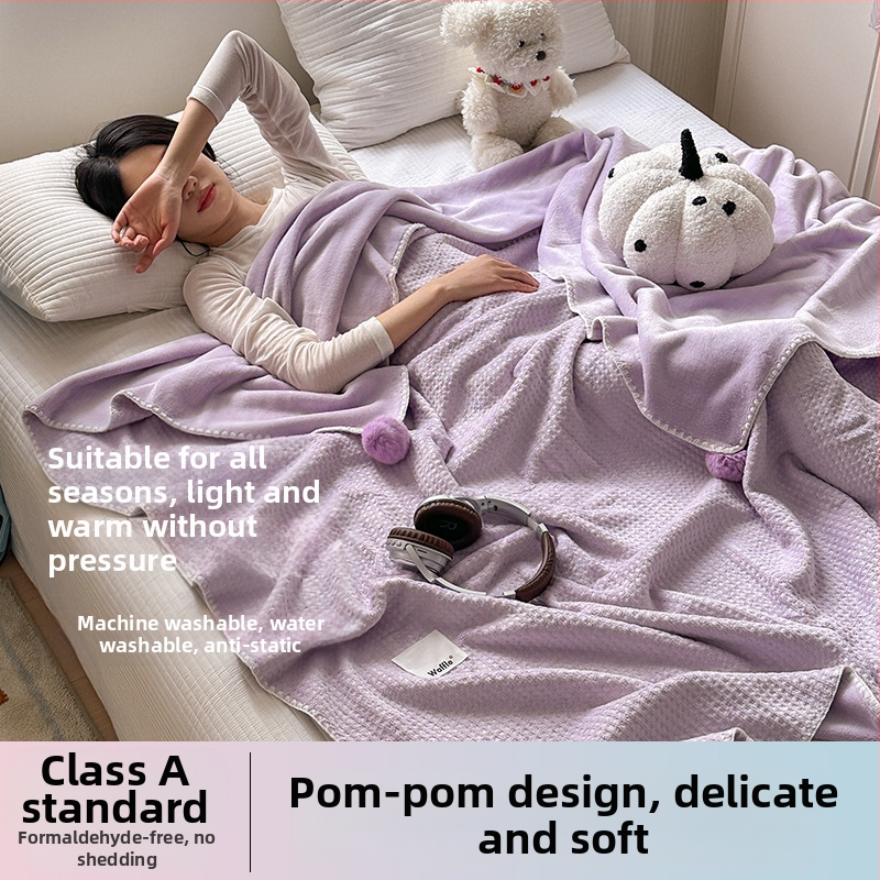 Pătură cu textură de vafă, dublu strat, pentru birou, pat și canapea – utilizare pe tot anul, 500–800 g poliester, model solid, stil modern minimalist